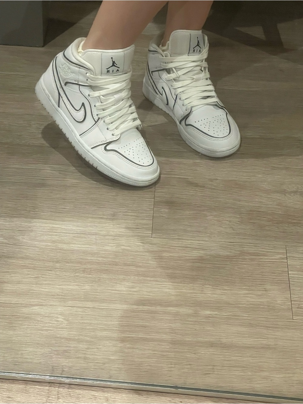 Nike Air Jordan 1 Mid White Black Outline Sneakers - Size 6 Women